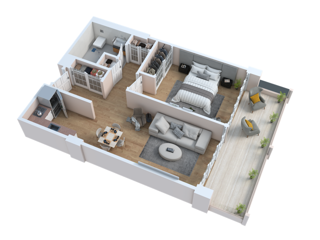 3D floor plan of Park Lane senior living apartment Cove