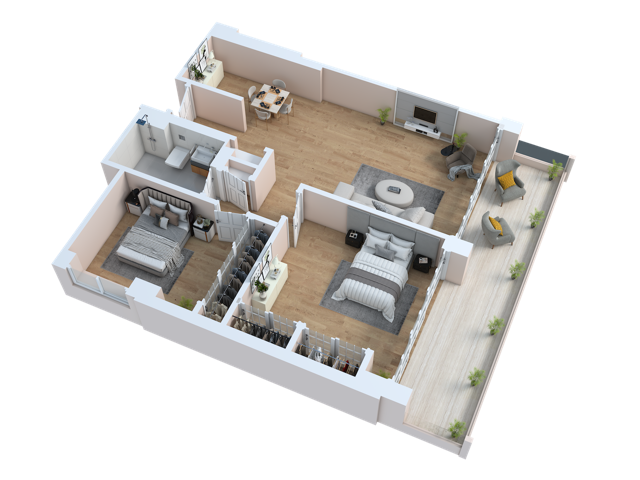 3D floor plan of Park Lane senior living apartment Lobos