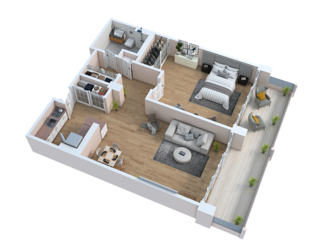 3D floor plan of Park Lane senior living apartment Poppyhill