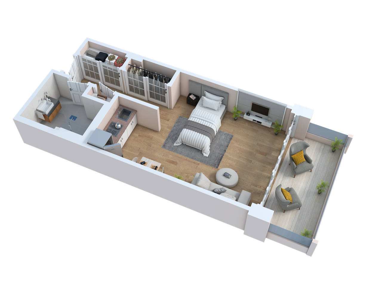 3D floor plan of Park Lane senior living apartment Sandalwood